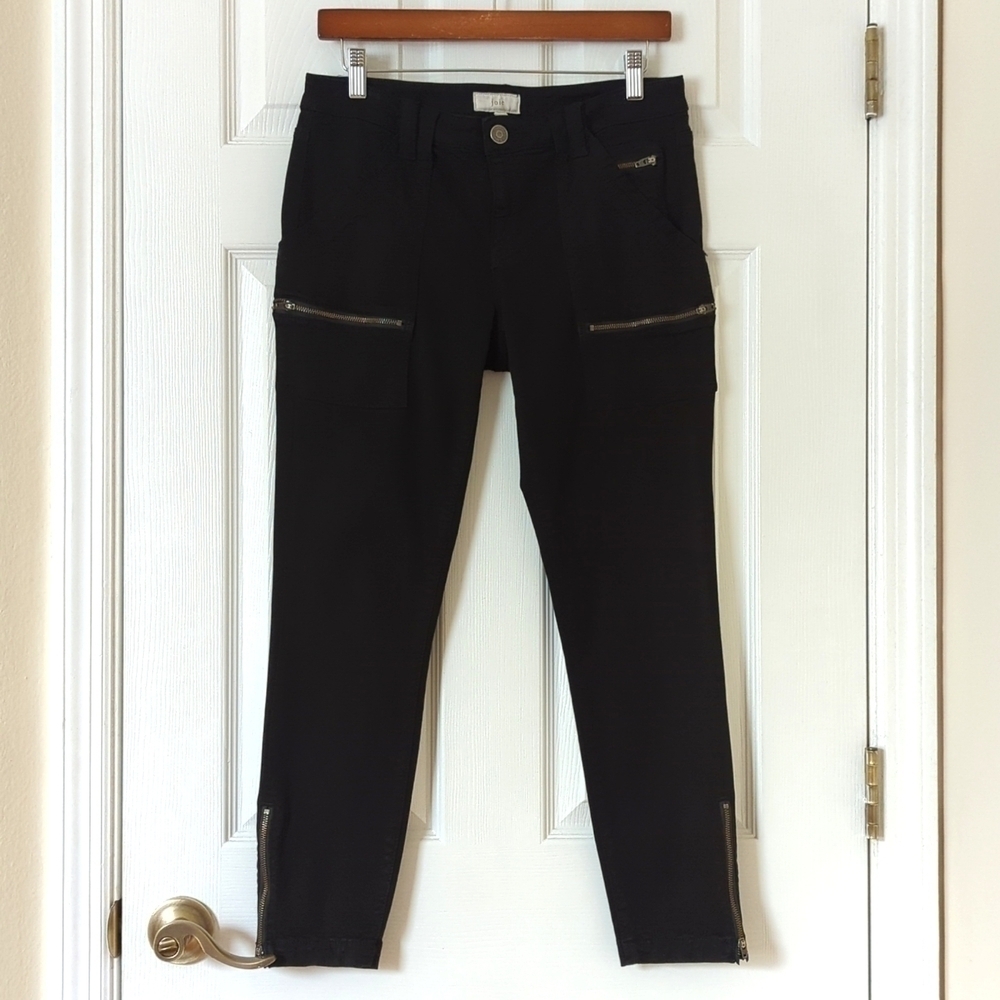 Joie Park High Waisted Ankle Cropped Twill Skinny Utility Pants Caviar Black 29